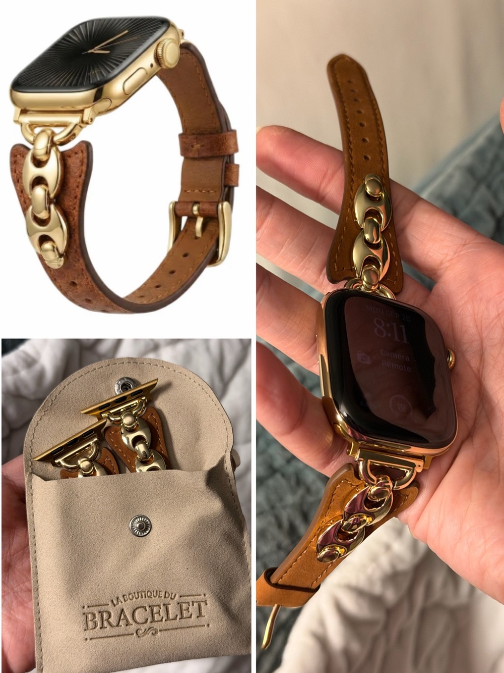 Apple Watch Gold 46mm Cognac Brown Strap Band READY TO GIFT